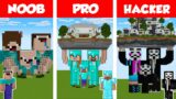 Minecraft NOOB vs PRO vs HACKER: FAMILY STATUE HOUSE BUILD CHALLENGE in Minecraft / Animation