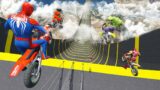 Spiderman Super Motos Jump From The Sky Challenge with SUPERHEROES – GTA V MODS