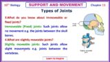 #Types of Joints.  # 10Th Biology Short Questions, # Support and Movement .10Th Biology Chapter 13.