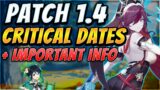 GENSHIN IMPACT PATCH 1.4 IMPORTANT DATES & INFO | Events, Quests, Banners, Rosaria