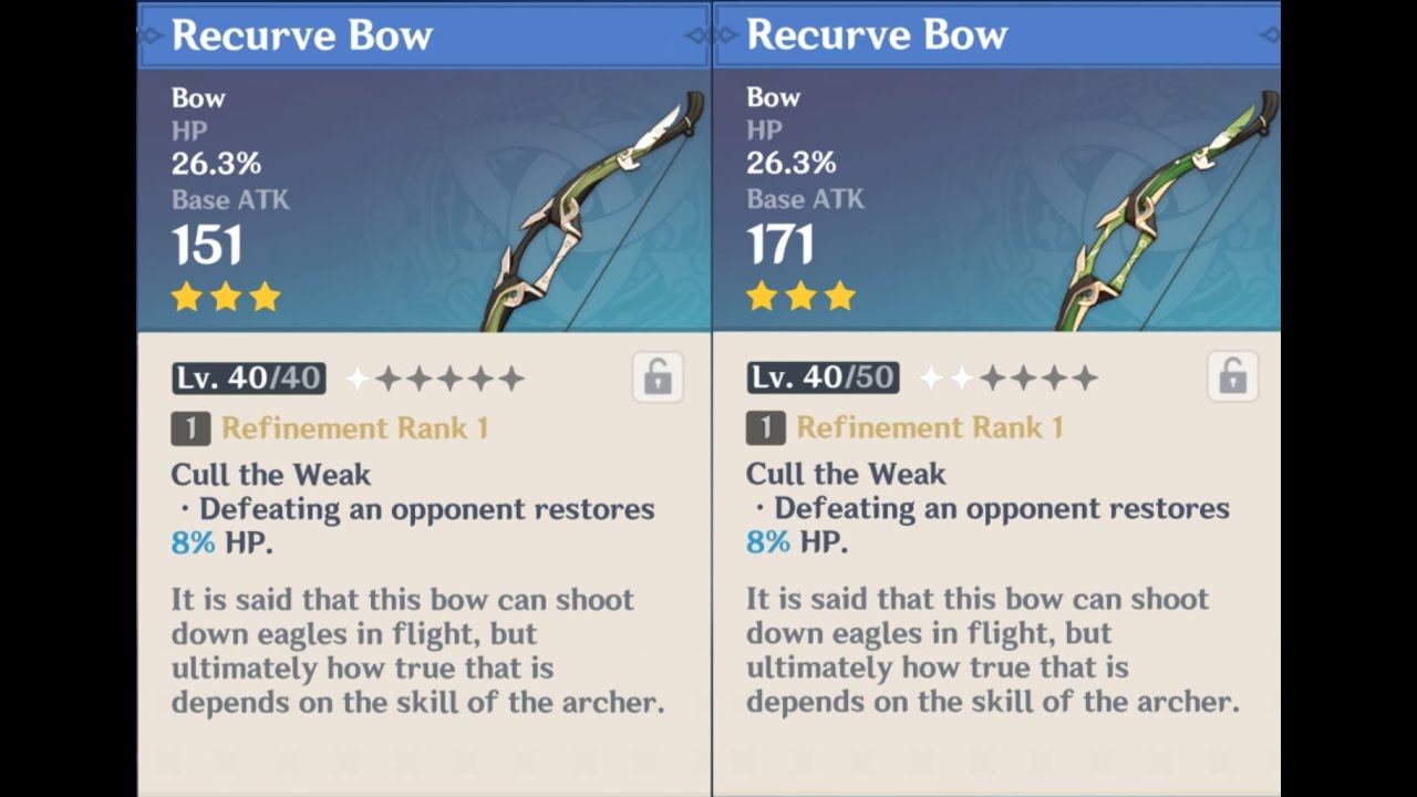 Recurve Bow Weapon Appearance Base Vs Ascended In Genshin Impact
