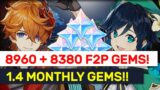 F2P Gems Earning Report: 8960 + 8380 In March & April! NEW 1.4 Events! | Genshin Impact