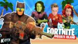 DC Heroes on a FORTNITE Private Island (Family Battle!) K-CITY GAMING