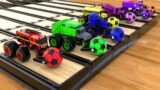 Monster Trucks Gameplay – Front Soccer Ball Wheel on Jumping Track | Parking Games Animation Videos