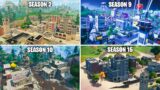 Evolution Of The Entire Tilted Towers in Fortnite (Season 1 – Season 15)