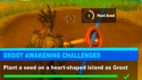 Plant a seed on a heart shaped island as Groot Fortnite