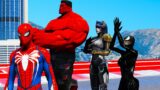 Spiderman moto parkour city challenge Red HULK Proxima Midnight Miss Venom GTAV Michael and Franklin