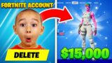 Deleting a 9 Year Olds Fortnite Account & Surprising Him With A New One