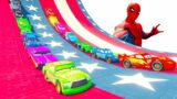 Cars 3 Racing McQueen Mega Ramp Challenge Jump With Spiderman – GTA V GAMEPLAY #123