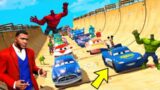 SHINCHAN AND FRANKLIN TRIES MEGA RAMP JUMP SUPERCARS CHALLENGE WITH SUPER HEROES IN GTA V!