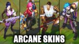 All Arcane Skins Spotlight Jinx Caitlyn Jayce Vi (League of Legends)