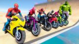 Team Spiderman VS TEAM AVENGERS Motorcycles Challenge On Rampa – GTA V MODS
