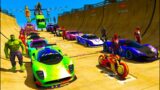 GTA V Amazing Mega Ramp with Spiderman, hulk, Huggy Wuggy & Superheroes Cars, SUVs & race truck