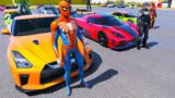 Racing Super Car Spiderman With SUPERHEROES – Mega Ramp Obstacles – GTA V MODS
