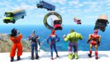 Spiderman Hulk Ironman with Bus – Extreme Bus Challenge with SUPERHEROES – GTA V MODS