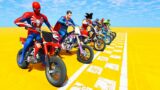 Spiderman SUPER MOTOS! Epic RAMP Race Challenge with Superheroes – GTA V MOD