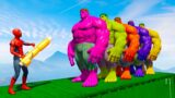 Spiderman vs Pink Hulk vs Red Hulk vs Blue Hulk – GTA V Ragdolls [Euphoria Physics]