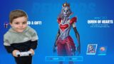 TRUMAnn Claiming My FREE V-Bucks Reward & Giving My 8 Year Old Kid NEW Fortnite Skin QUEEN OF HEARTS