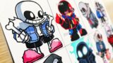 Drawing FNF- Indie Cross V1 Sans (Nightmare Mods) /  Skeleton Bros / Insanity Sans / Undertale Sans