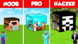 INSIDE HEAD BLOCK BASE HOUSE BUILD CHALLENGE – NOOB vs PRO vs HACKER / Minecraft Battle Animation