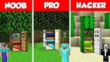 INSIDE TREE BASE HOUSE BUILD CHALLENGE – NOOB vs PRO vs HACKER / Minecraft Battle Animation