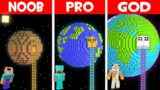 LADDER TO THE PLANET HOUSE BUILD CHALLENGE! SECRET WAY TO EARTH in Minecraft NOOB vs PRO vs GOD!