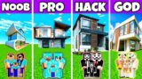 Minecraft: BEAUTY PRETTY HOUSE BUILD CHALLENGE – NOOB vs PRO vs HACKER vs GOD