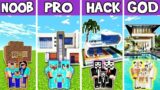 Minecraft Battle : FAMILY BEAUTIFUL MODERN HOUSE BUILD CHALLENGE – NOOB vs PRO vs HACKER vs GOD