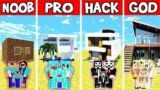 Minecraft Battle : FAST MODERN BEACH HOUSE BUILD CHALLENGE – NOOB vs PRO vs HACKER vs GOD