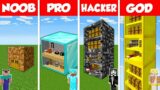 Minecraft Battle NOOB vs PRO vs HACKER vs GOD: INSIDE BLOCK HOUSE BASE BUILD CHALLENGE – Animation