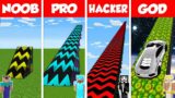 Minecraft Battle: NOOB vs PRO vs HACKER vs GOD: SUPER RAMP SPRINGBOARD BUILD CHALLENGE / Animation