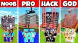 Minecraft Battle – SECURE HOUSE BUILD CHALLENGE – NOOB vs PRO vs HACKER vs GOD Animation SAFEST BASE