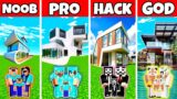 Minecraft: CONTEMPORARY PRIME MANSION HOUSE BUILD CHALLENGE – NOOB vs PRO vs HACKER vs GOD