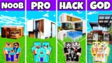 Minecraft: CONVENIENT PRETTY MODERN HOUSE BUILD CHALLENGE – NOOB vs PRO vs HACKER vs GOD