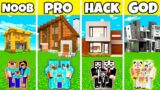 Minecraft: FAST MODERN PRETTY HOUSE BUILD CHALLENGE – NOOB vs PRO vs HACKER vs GOD