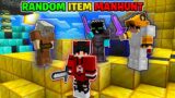 Minecraft MANHUNT 1V3 But , Blocks DROP Random ITEM | 1 Speedrunner VS 3 Hunters | 500 IQ PLAYS
