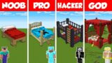 Minecraft TNT BED HOUSE BUILD CHALLENGE – NOOB vs PRO vs HACKER vs GOD / Animation