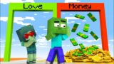 Monster School: Destiny run challenge Love vs Money | Minecraft Animation