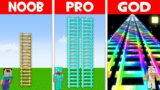 NEW HIGHEST LADDER HOUSE BUILD CHALLENGE! LONGEST LADDER in Minecraft NOOB vs PRO vs GOD!
