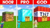 SECRET HOUSE INSIDE BLOCK! BLOCK BASE BUILD CHALLENGE in Minecraft NOOB vs PRO vs GOD!