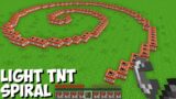 What if you LIGHT BIGGEST TNT SPIRAL in Minecraft ! TNT CHAIN !