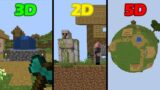 minecraft overworld in 5D vs 3D vs 2D