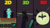 the end in minecraft in 5D vs 3D vs 2D