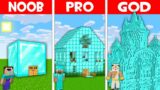DIAMOND HOUSE BUILD CHALLENGE! DIAMOND BLOCK BASE in Minecraft NOOB vs PRO vs GOD!