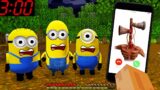 DON'T CALL TO SIRENHEAD AT 3:00 AM in MINECRAFT PLAYGAME MINIONS – Gameplay Slenderman and Fnaf