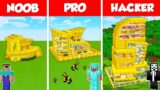 GOLD MODERN BASE HOUSE BUILD CHALLENGE – NOOB vs PRO vs HACKER / Minecraft Battle Animation