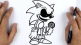 HOW TO DRAW SONIC EXE TOO SLOW ENCORE | Friday Night Funkin (FNF) – Easy Step By Step