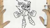 How to draw Super Sonic from Friday Night Funkin FNF step by step | YuhoDraw
