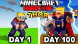 I Survived 100 DAYS as THOR in HARDCORE Minecraft!