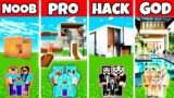 Minecraft: BEAUTY PRETTY MANSION BUILD CHALLENGE – NOOB vs PRO vs HACKER vs GOD